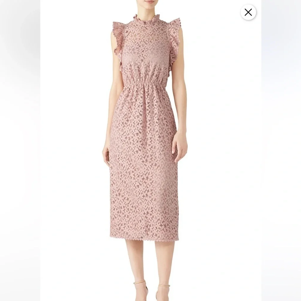 Kate Spade Flora Lace Ruffle Dress Pink Midi Sundress barbie crochet ruffle 8